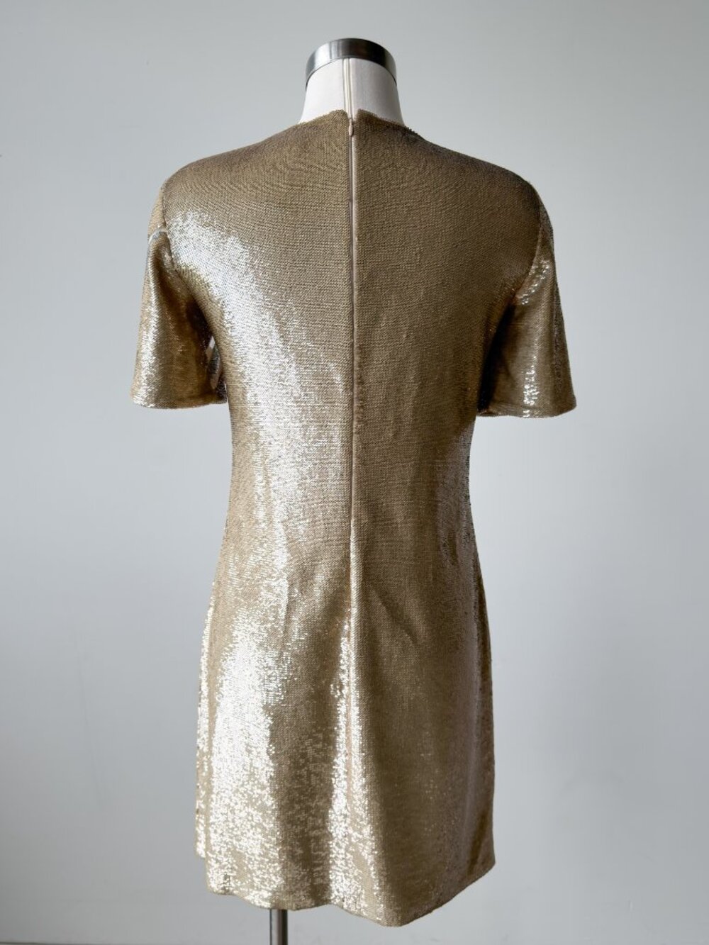 Emilio Pucci Sequin Lightning Bolt Mesh Shift Mini Dress Gold Silver IT 38 US 4 - Picture 6 of 13